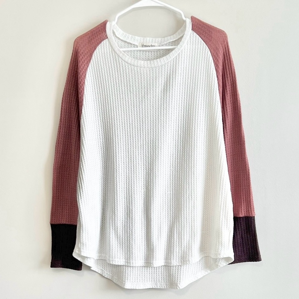 Threadzz Boutique Waffle Knit Colorblock Long Sleeve Top
